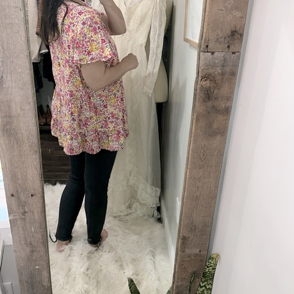 Terra & Sky Pink and Yellow Short Sleeve Blouse size 1X cotton fabric - Picture 3 of 5